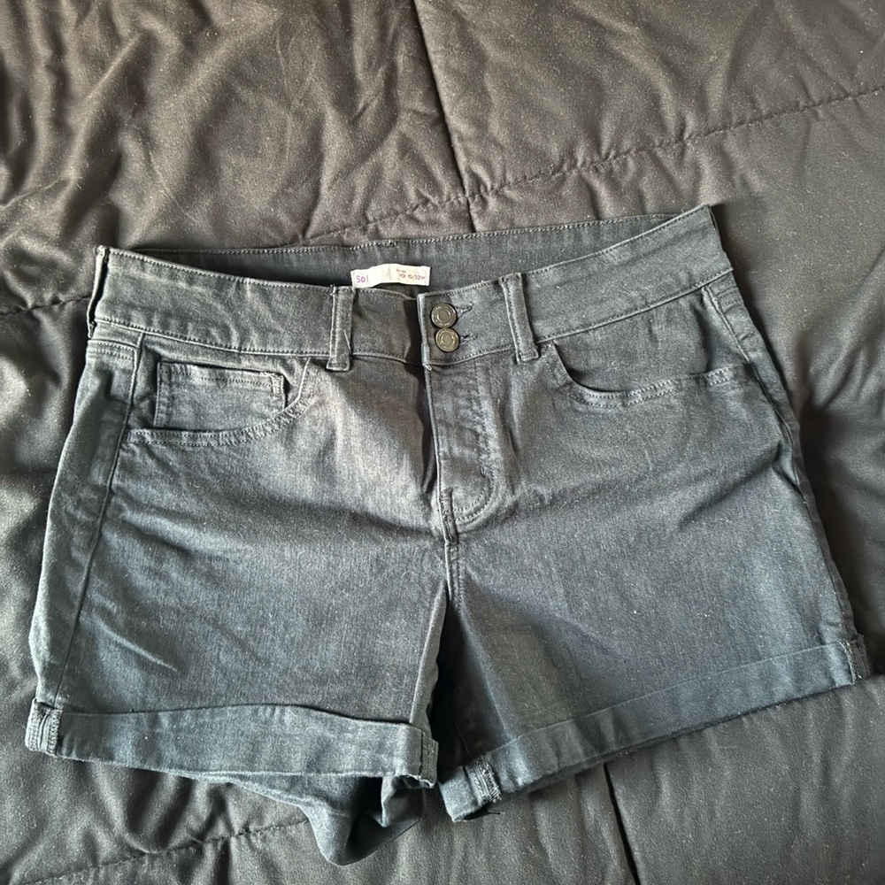 Black denim shorts
